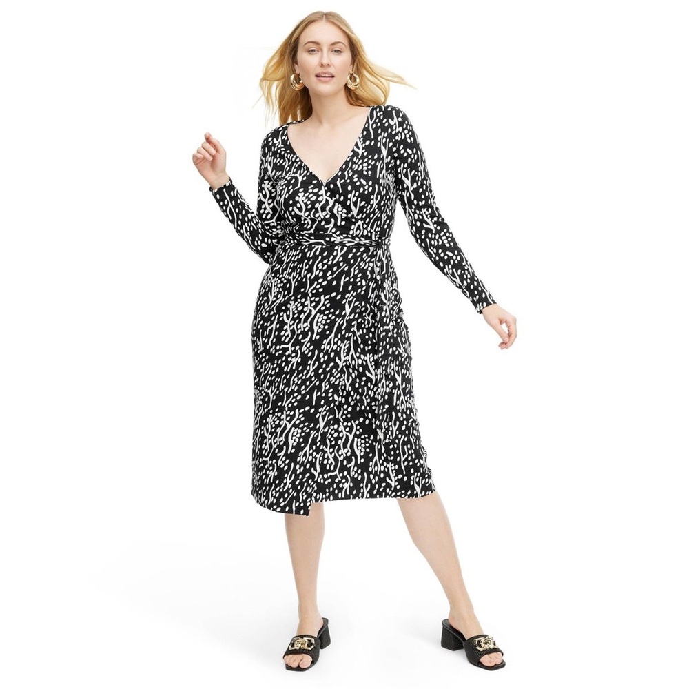 Diane von Furstenberg Target Black White Long Sleeve Midi Sea Spots Wrap Dress